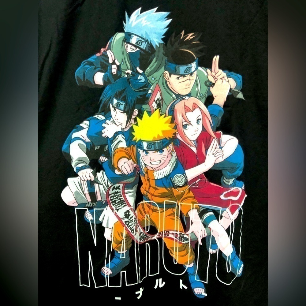 🚦Naruto Team 7 & Iruka Sensei Black Crew Neck Short Sleeve Graphic Tee - Picture 4 of 6